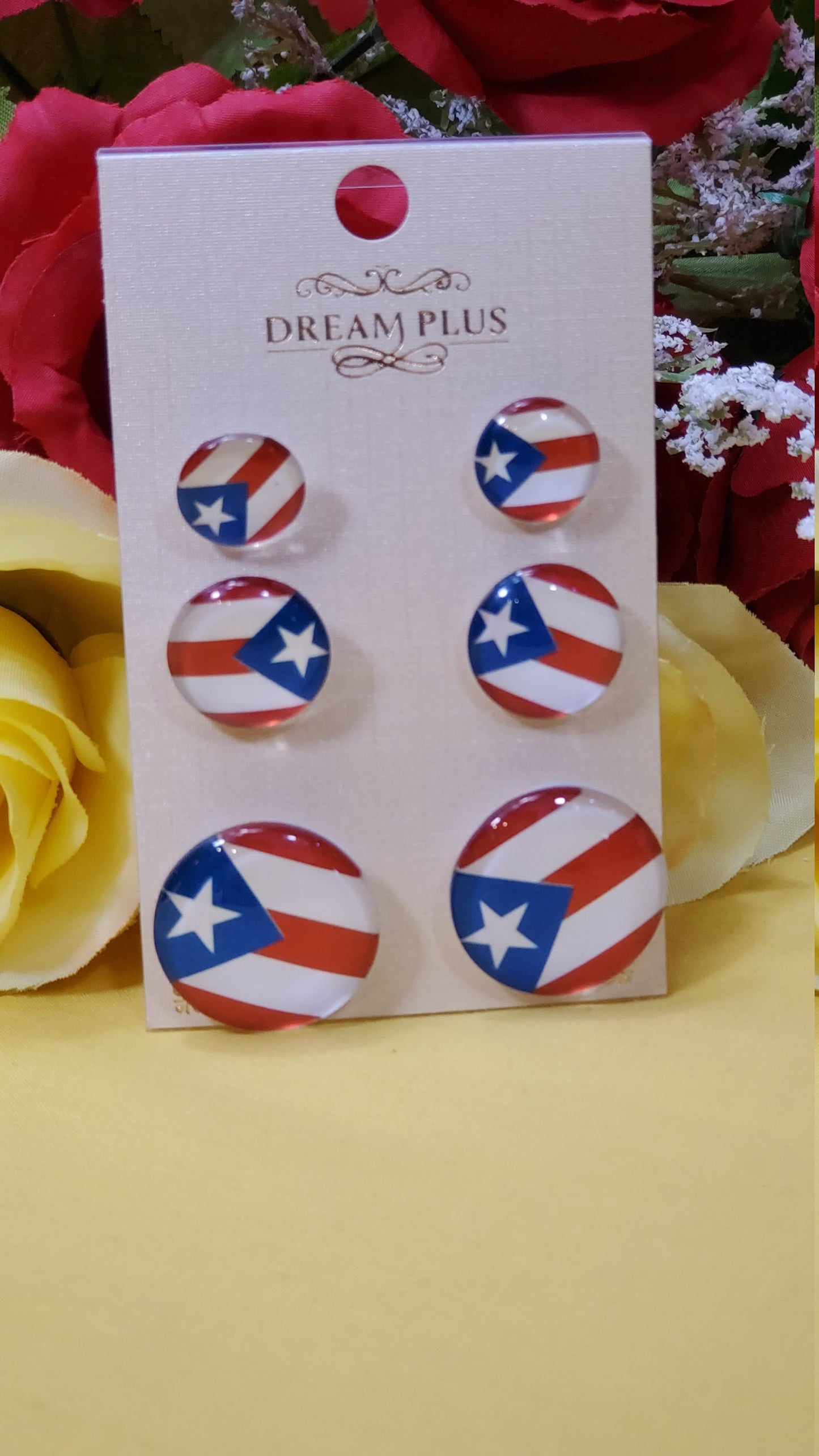 Puerto Rico Flag Set of 3 Earrings! (6 pcs. left-Round,6pcs left-Oval)