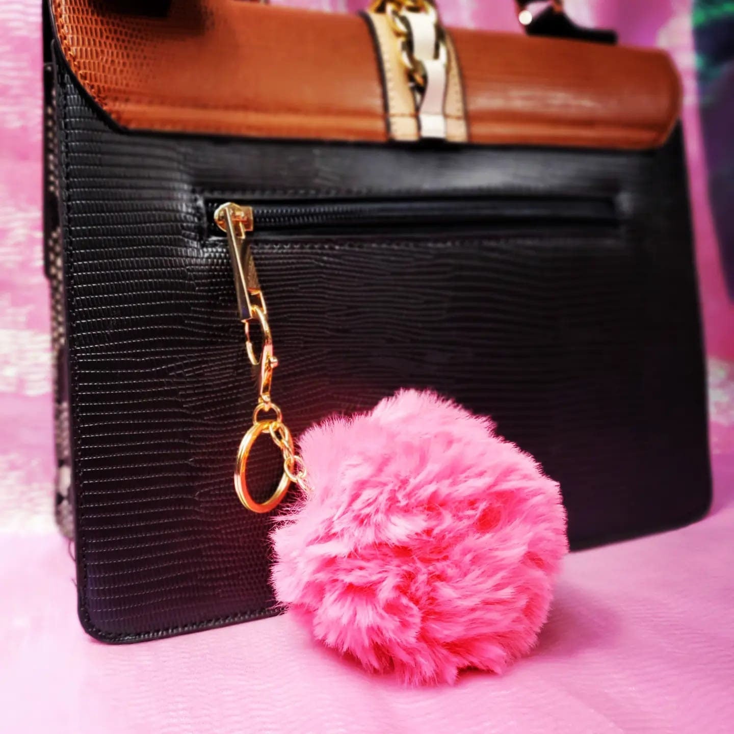 Puffy Fuzzy Pom Pom Soft Fur Keychain!