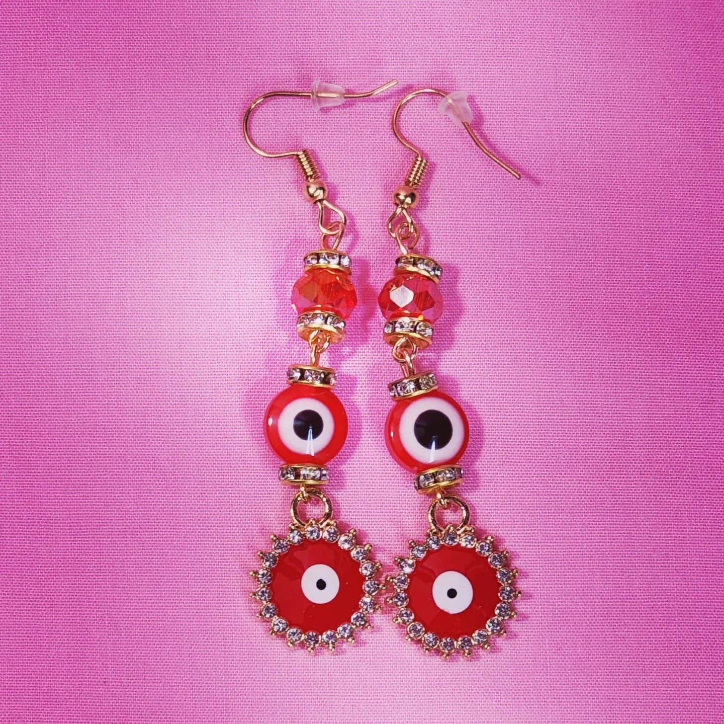 Drop Dangle Evil Eye Earrings With Rhinestones