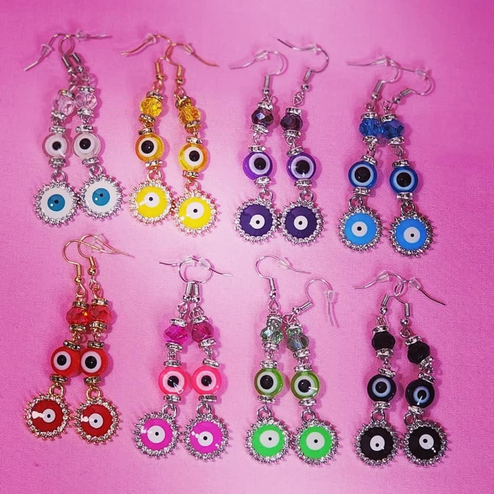 Drop Dangle Evil Eye Earrings With Rhinestones