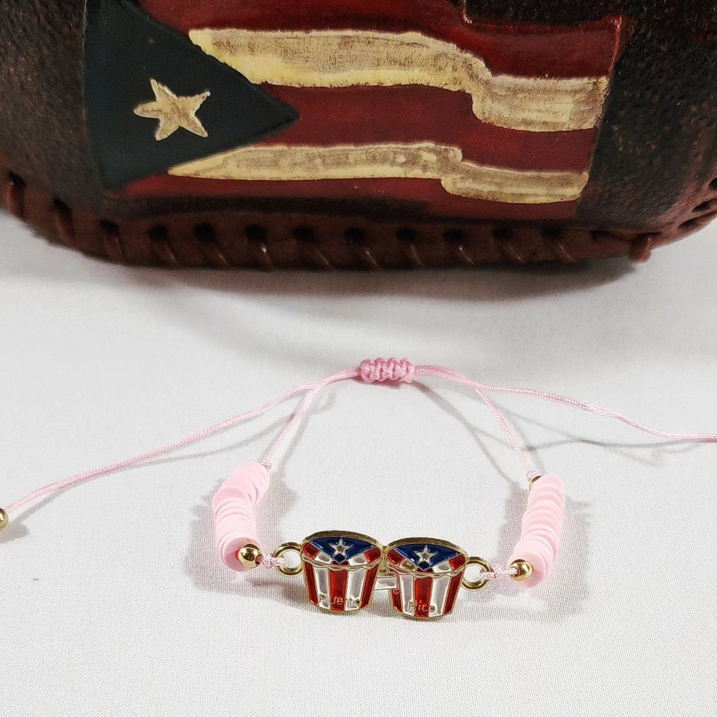 Puerto Rico Bongo Drum Flag Adjustable Beaded Bracelets