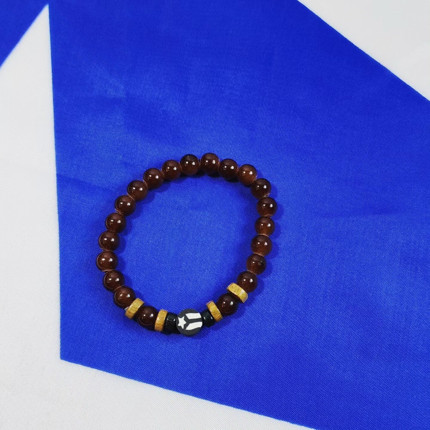 Black  and White PR Flag Stretchable Beaded Bracelet