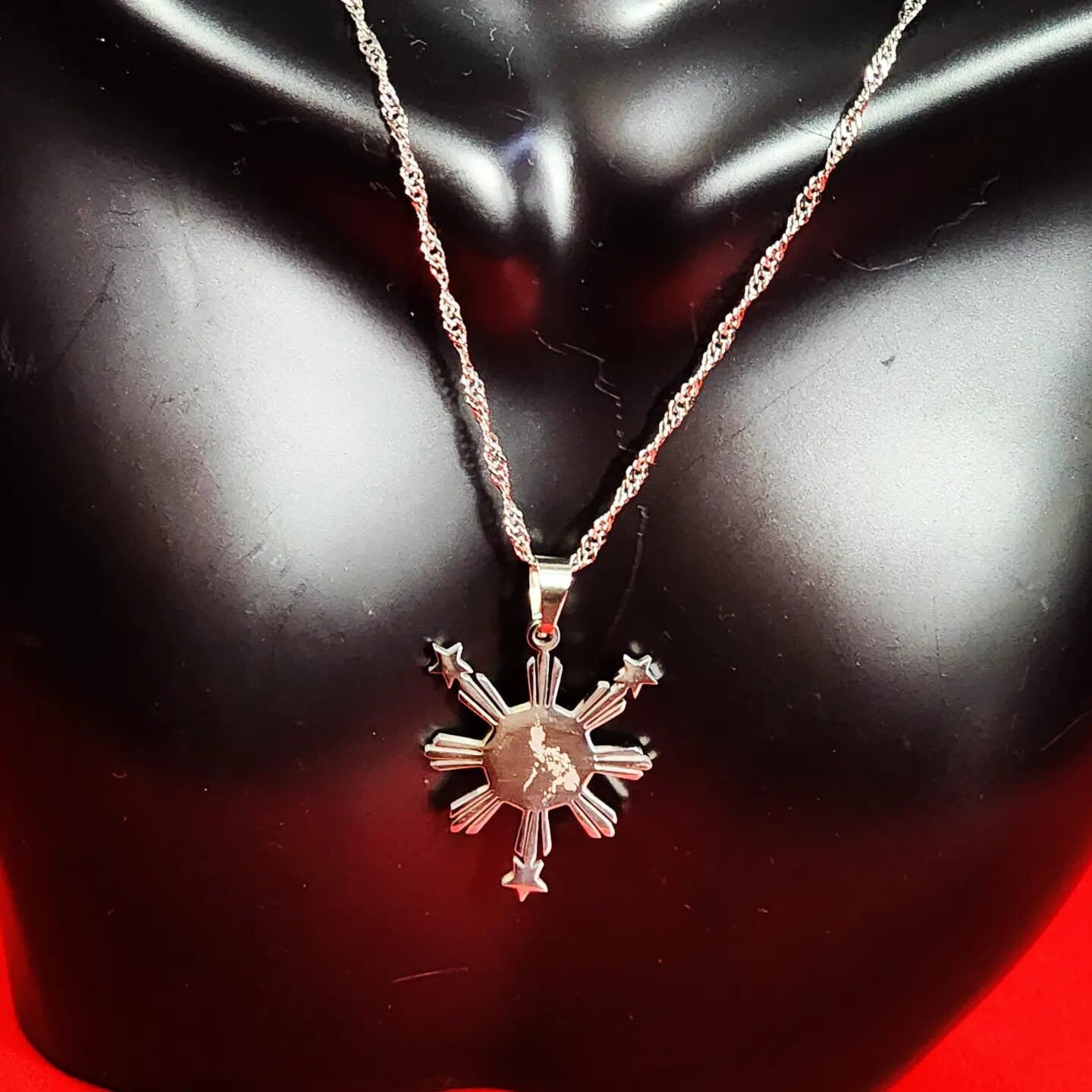 Stainless Steel Philippine Sun with Philippine Map Necklace "Kwintas"