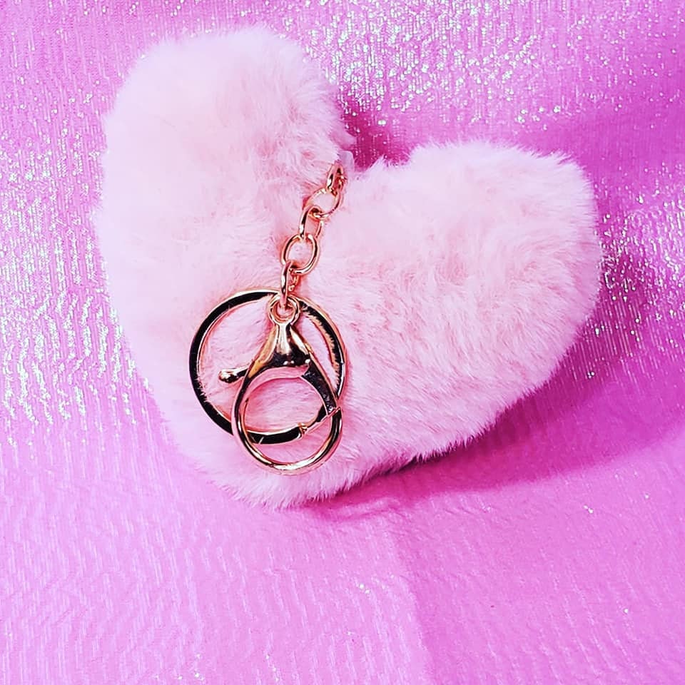 Fuzzy Heart Keychains
