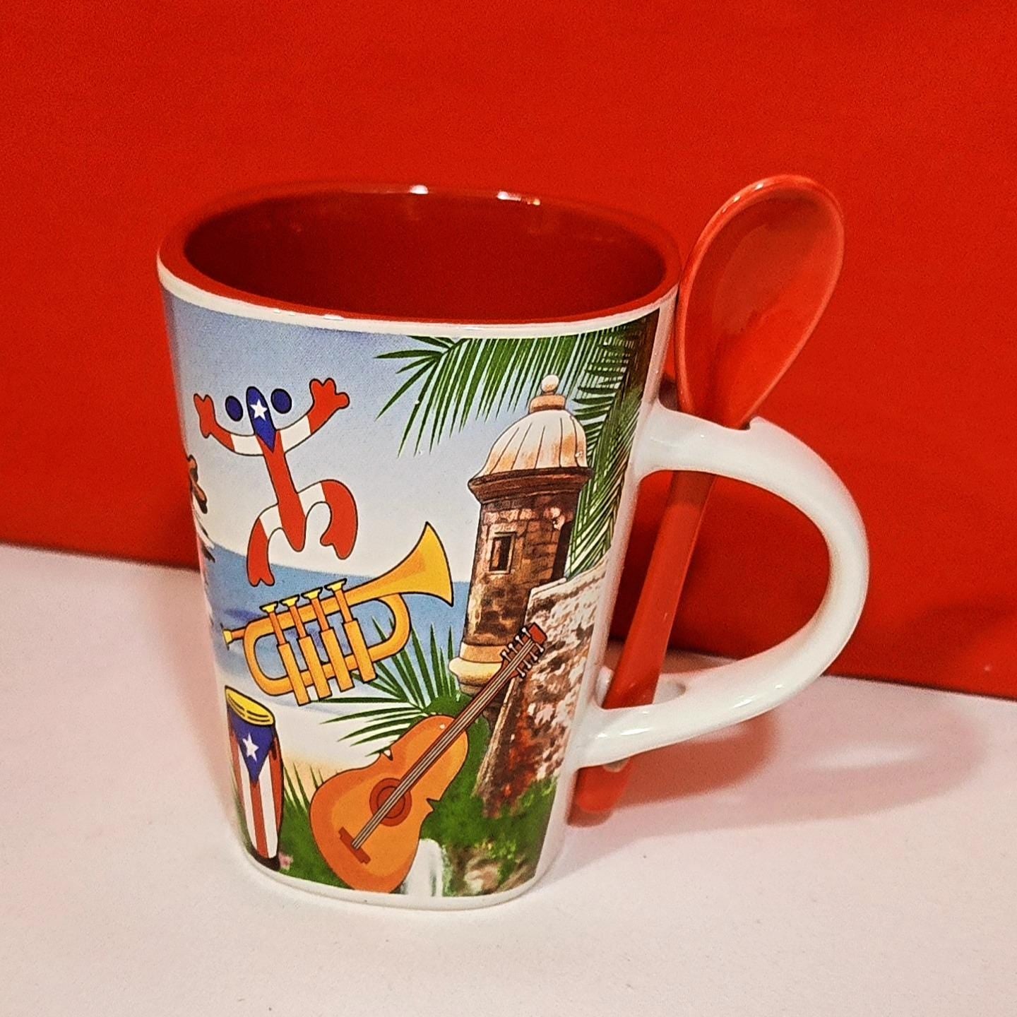 Puerto Rico Ceramic Coffee Cup/Mug with teaspoon