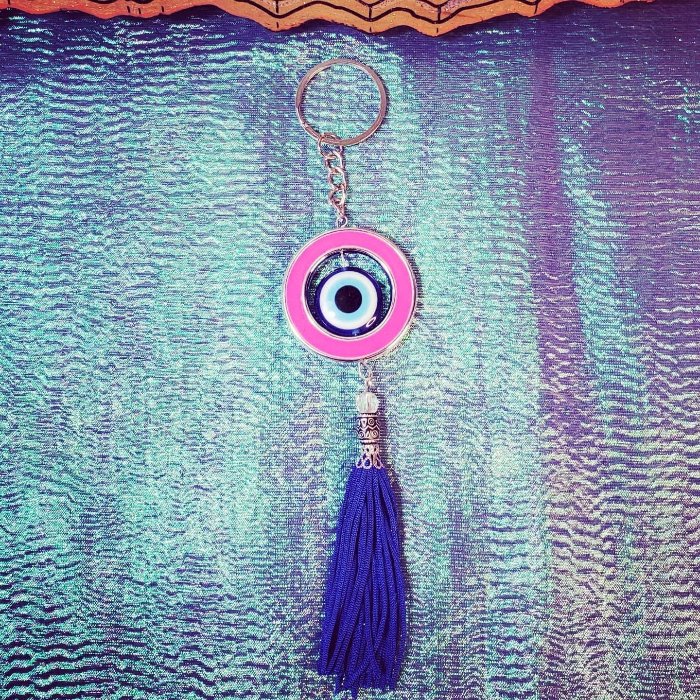 Evil Eye Keychain with Blue Tassel