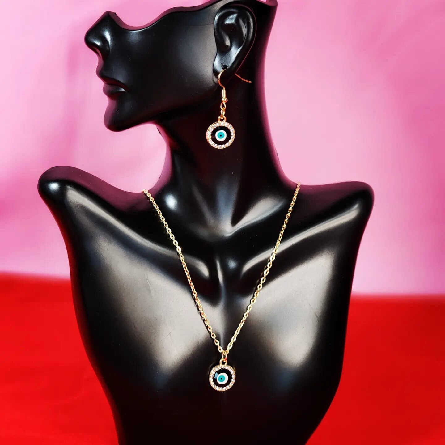 Evil Eye Set of Earrings and Necklace Fashion Jewelry