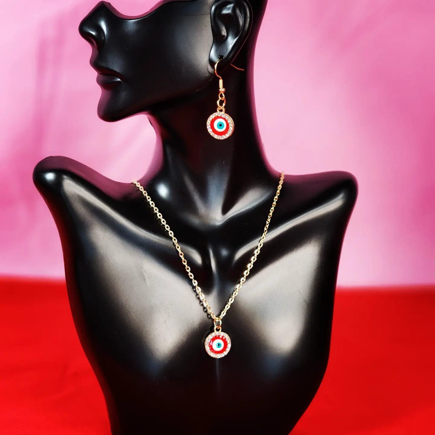Evil Eye Set of Earrings and Necklace Fashion Jewelry