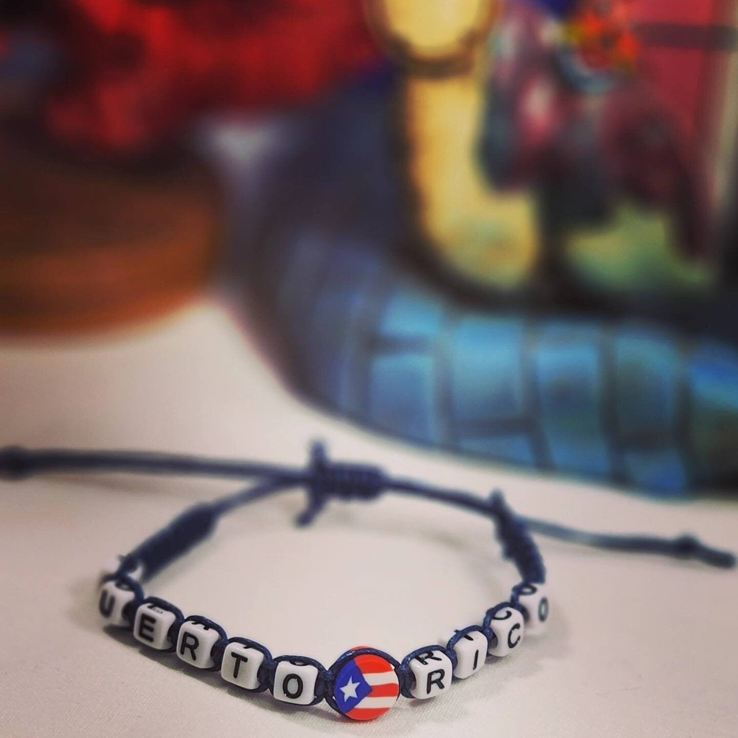Puerto Rico Flag Beaded Adjustable Bracelet