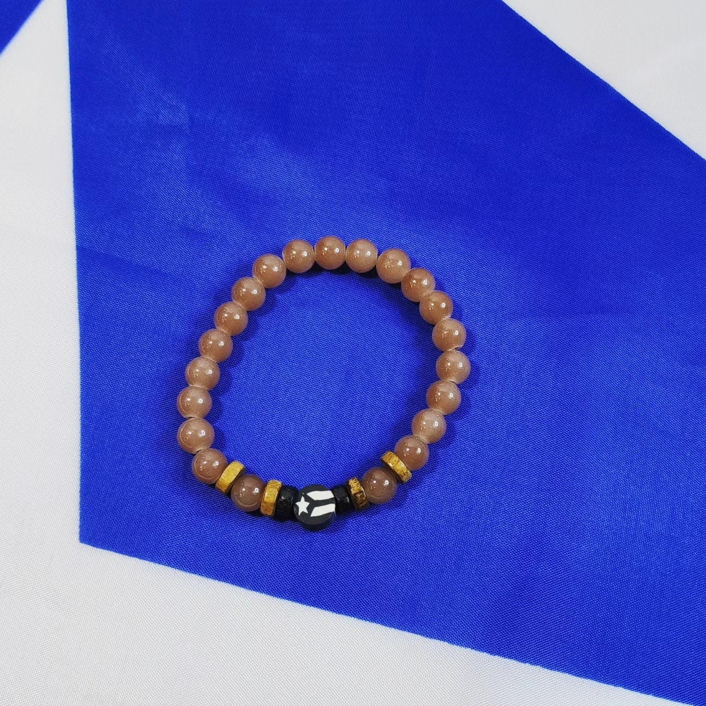 Black  and White PR Flag Stretchable Beaded Bracelet