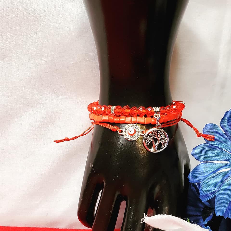 Set of 3 Evil Eye_Tree of Life_Hamsa_Stretchable_Adjustable Bracelets