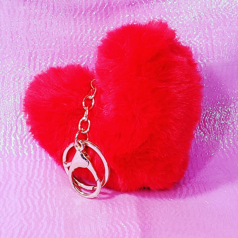 Fuzzy Heart Keychains