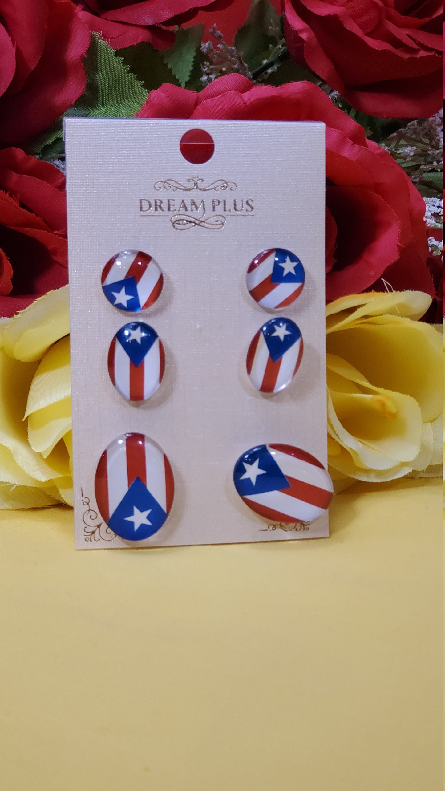 Puerto Rico Flag Set of 3 Earrings! (6 pcs. left-Round,6pcs left-Oval)