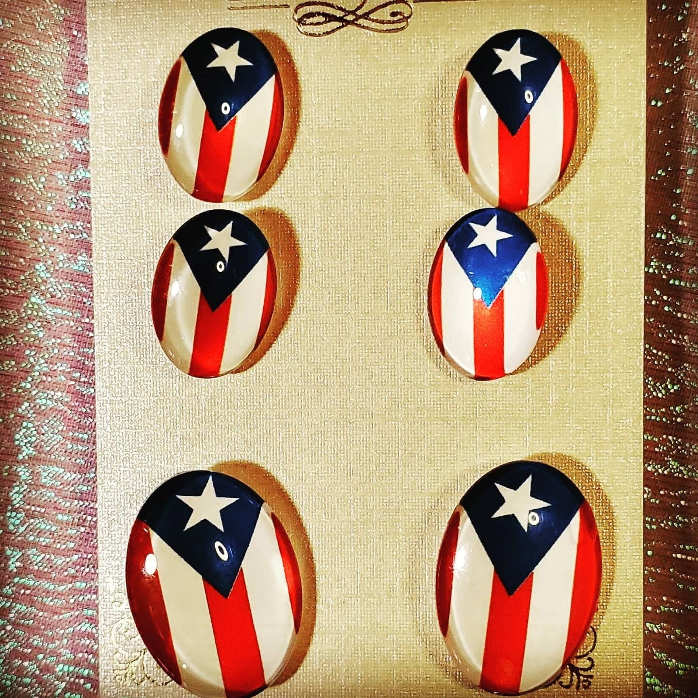 Puerto Rico Flag Set of 3 Earrings! (6 pcs. left-Round,6pcs left-Oval)