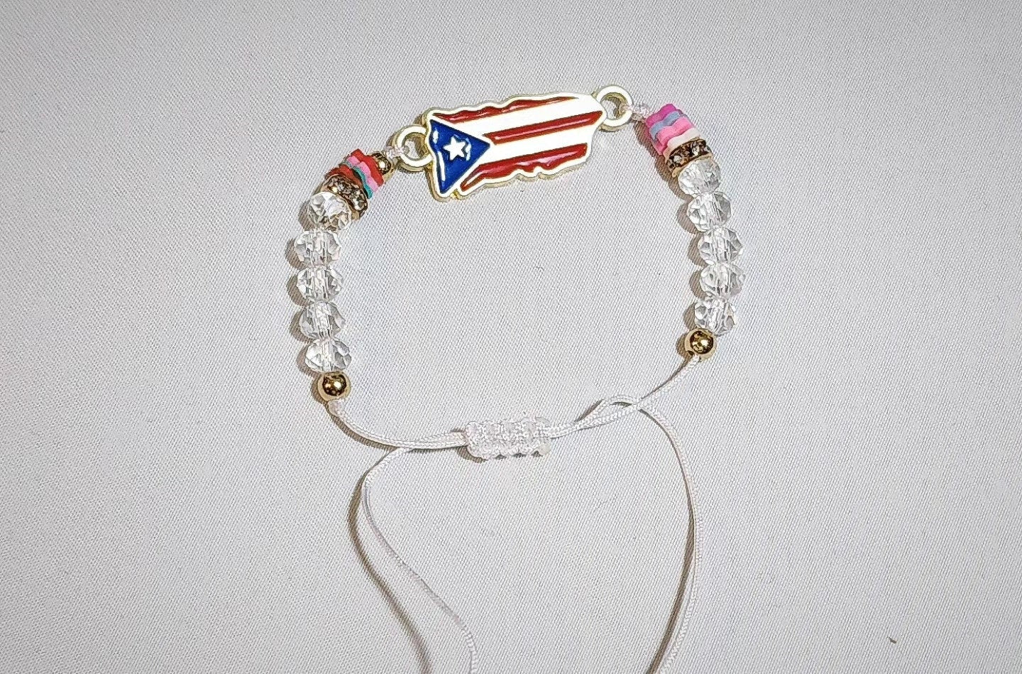 Puerto Rico Flag Beaded Adjustable Bracelet