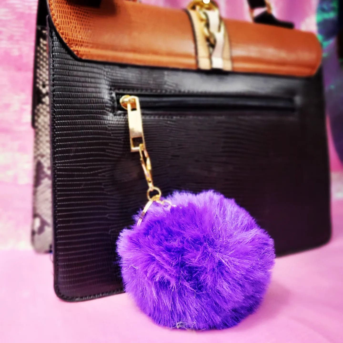 Puffy Fuzzy Pom Pom Soft Fur Keychain!