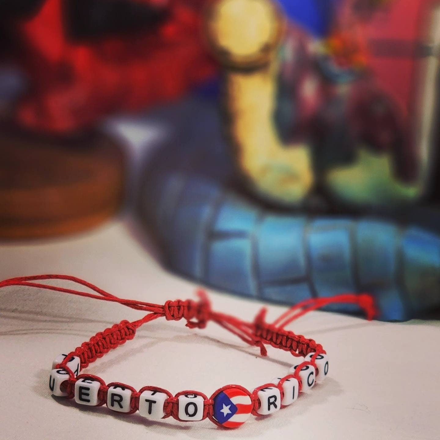 Puerto Rico Flag Beaded Adjustable Bracelet