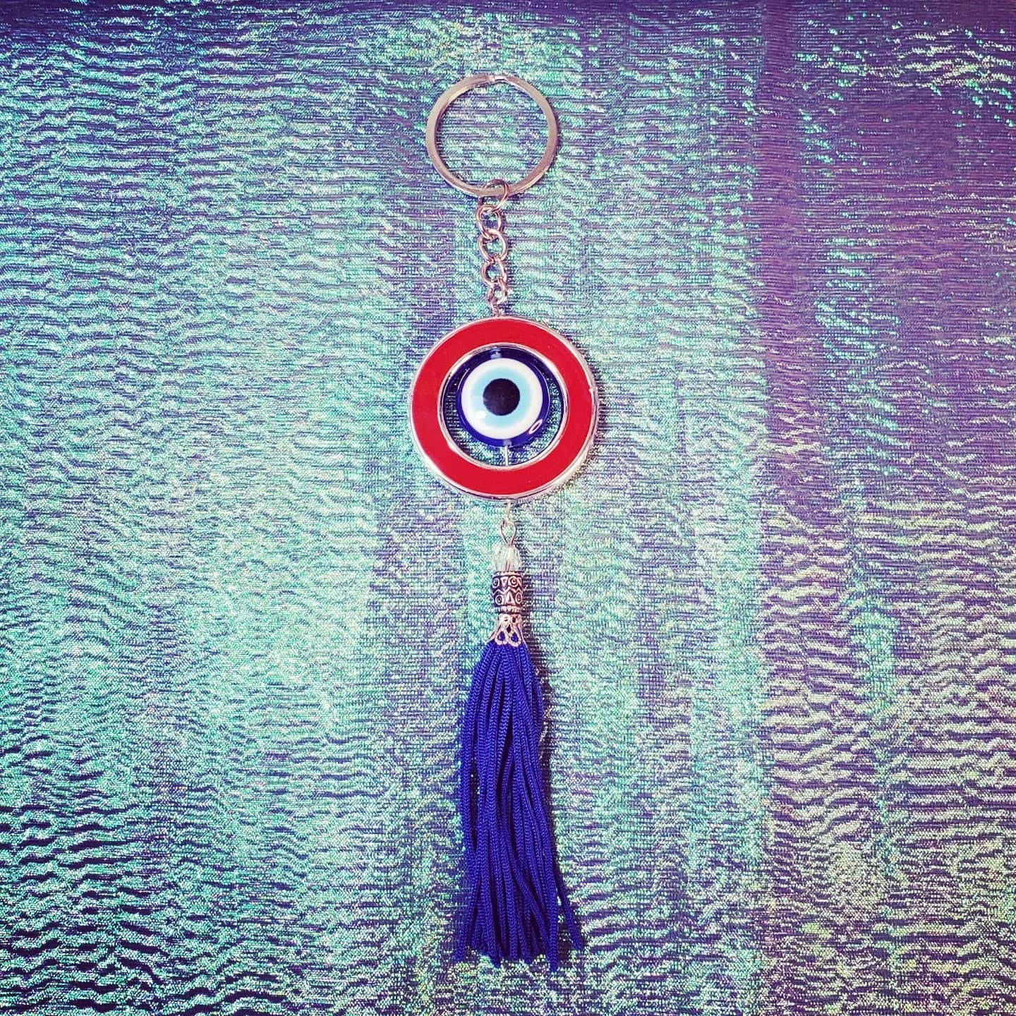 Evil Eye Keychain with Blue Tassel