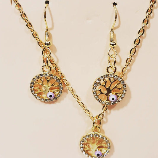 Evil Eye and Tree of Life Set of Earrings & Necklace