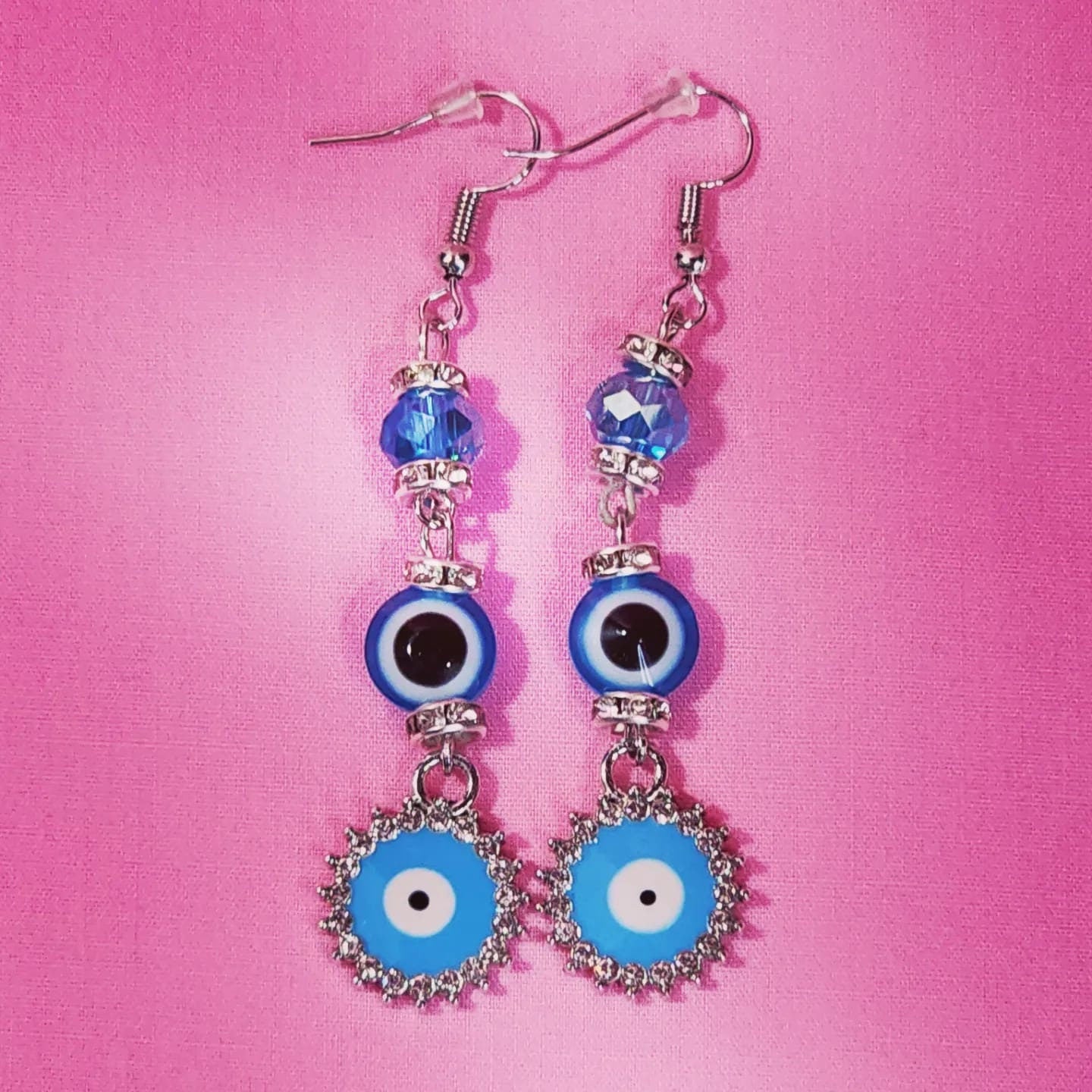 Drop Dangle Evil Eye Earrings With Rhinestones