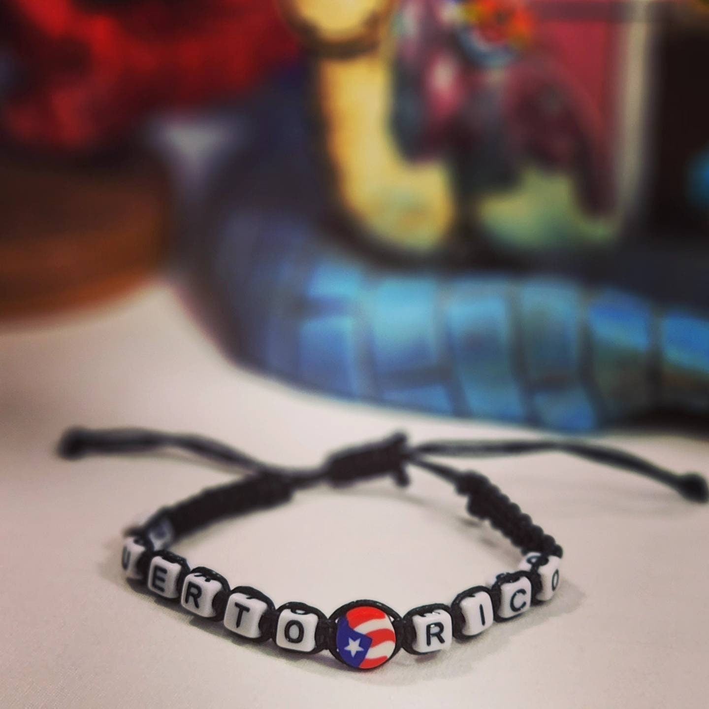 Puerto Rico Flag Beaded Adjustable Bracelet