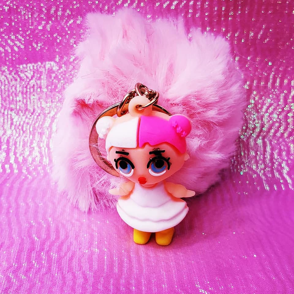 Cartoon Girls Fluffy Pompoms Keychains