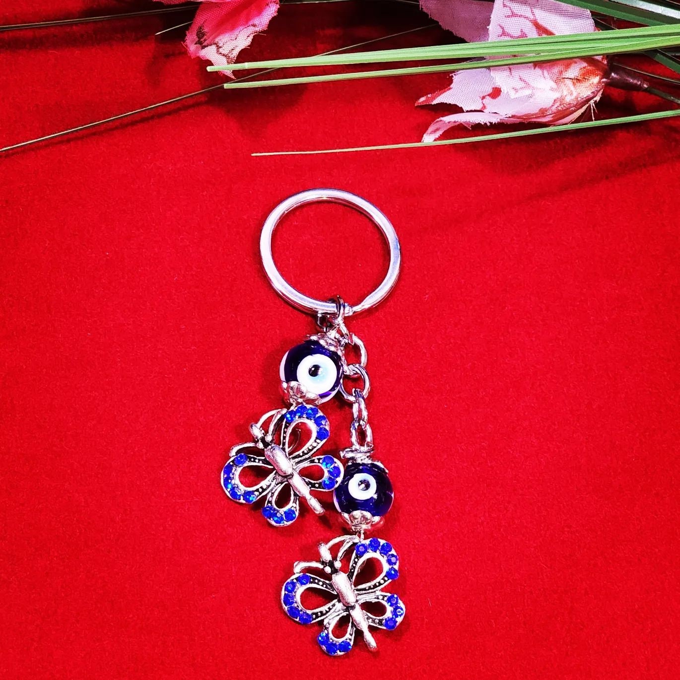 Butterfly Blue Evil Eye Protection Keychains