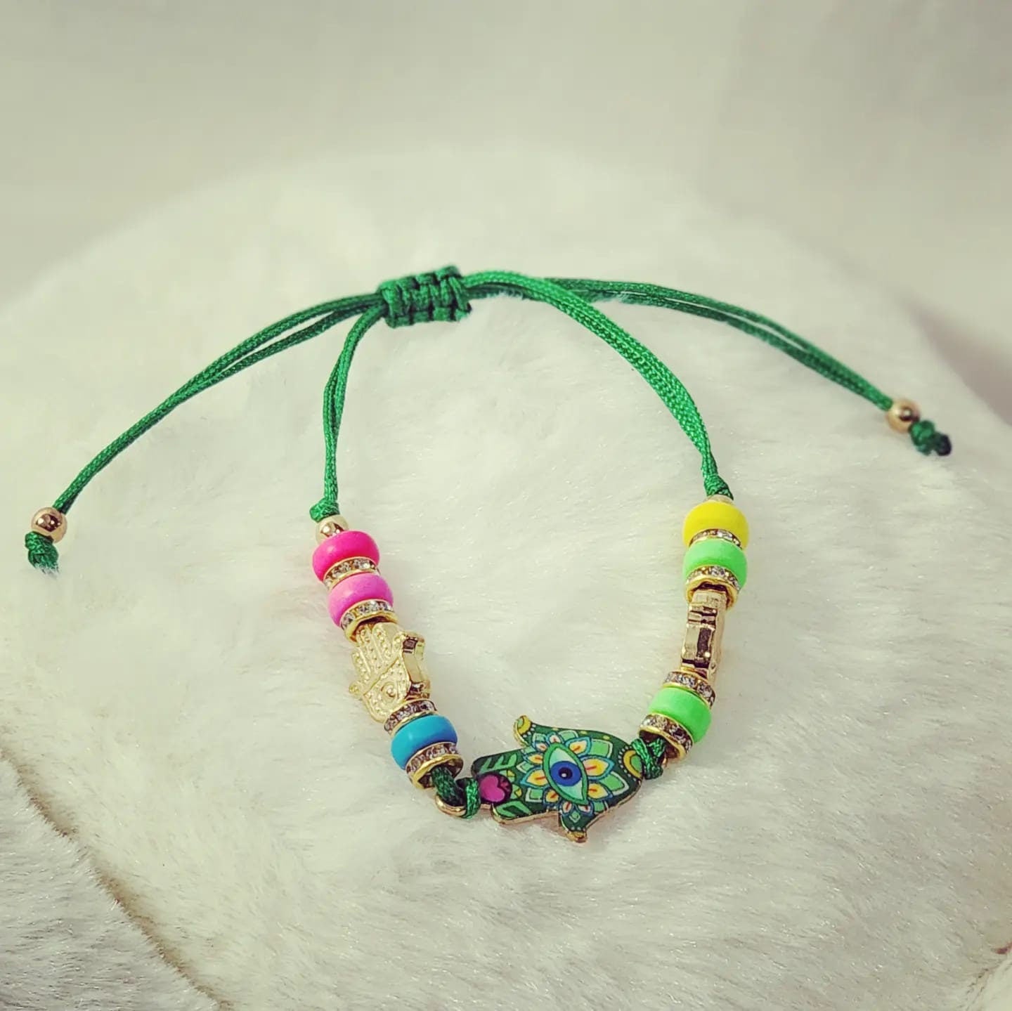 Adjustable Colorful Beaded Hamsa hand Evil Eye with rhinestones