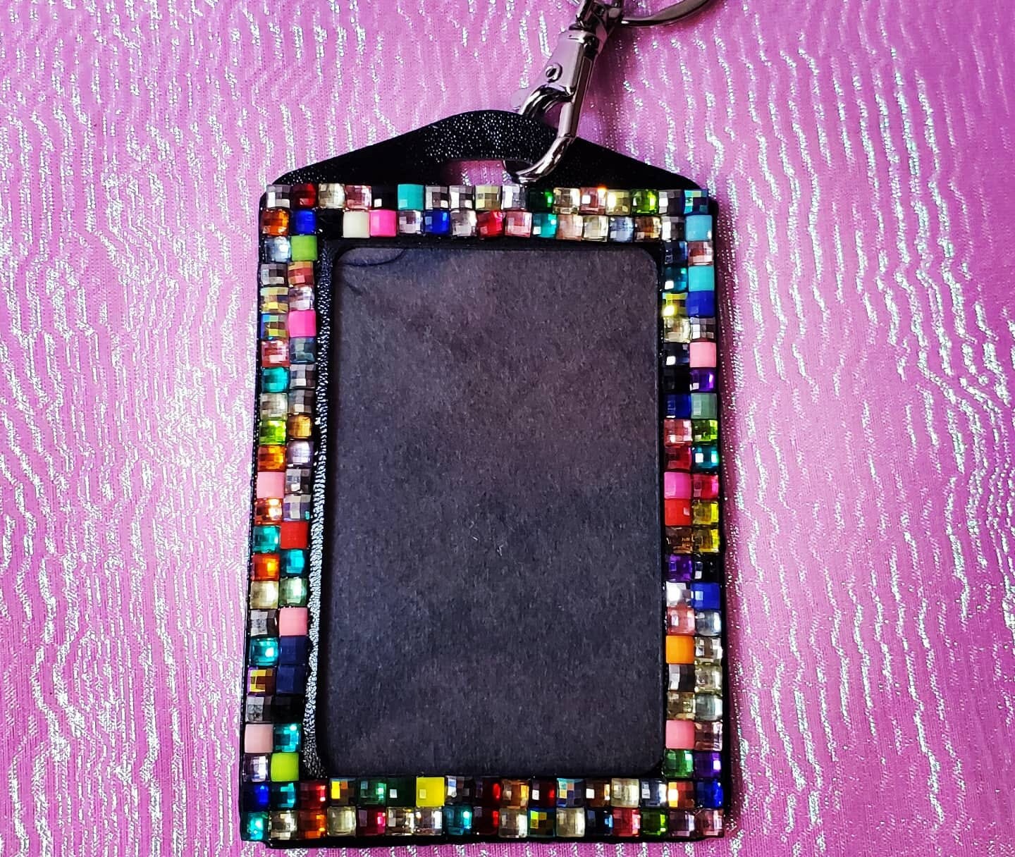 Key chain/Photo/ID Badge Holder with Rhinestones