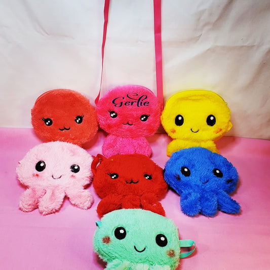 Personalized Fluffy Octopus Coin Purse - Soft Plush Crossbody Bag