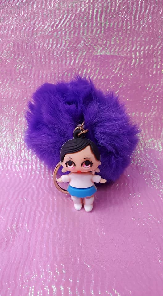 Cartoon Girls Fluffy Pompoms Keychains