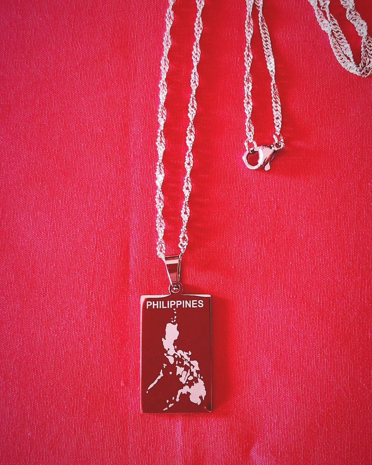Stainless Steel Philippine Sun with Philippine Map Necklace "Kwintas"