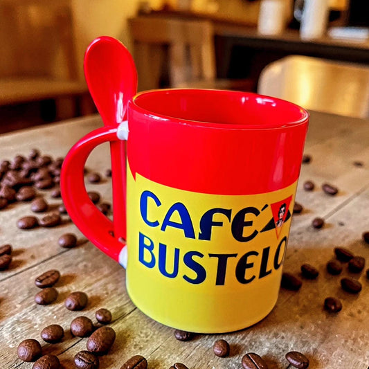 Bustello Sublimation Ceramic mug cups 11oz with Red interior, Handle Spoon