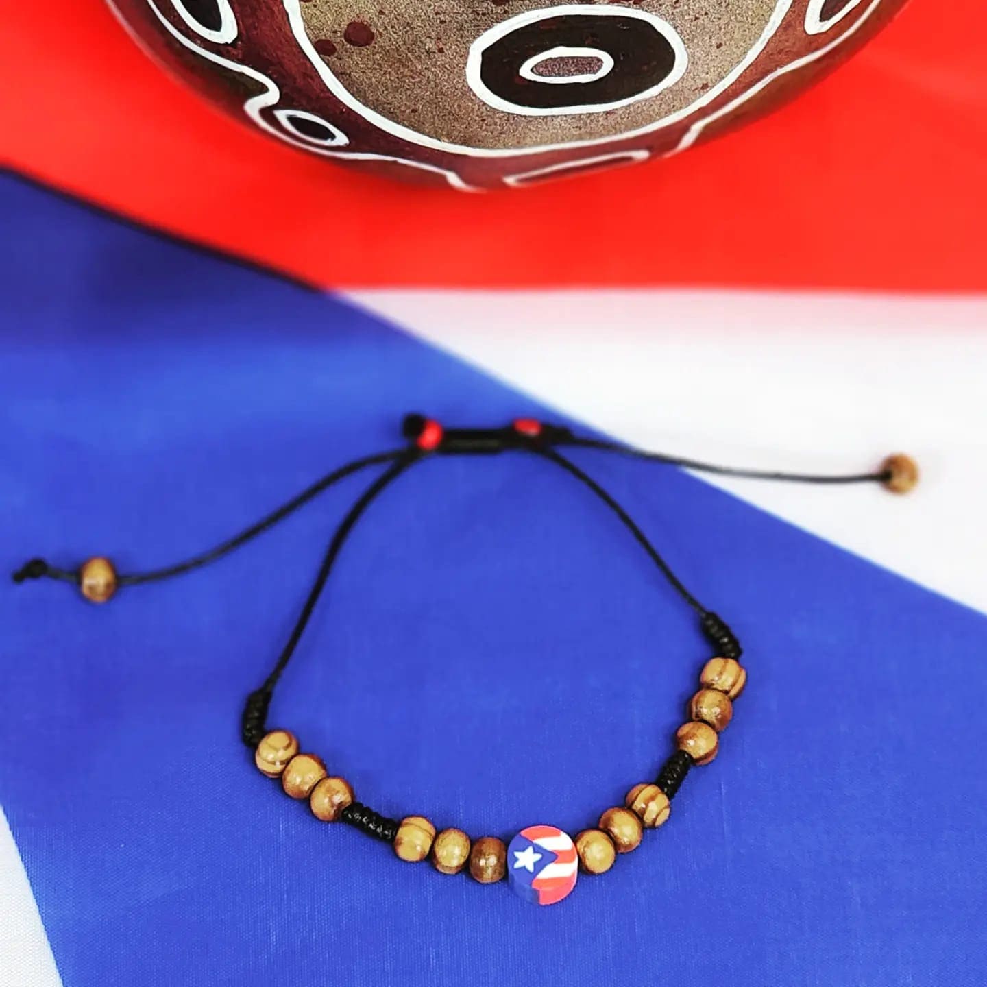 Wooden Beaded Adjustable Puerto Rico Flag Bracelets