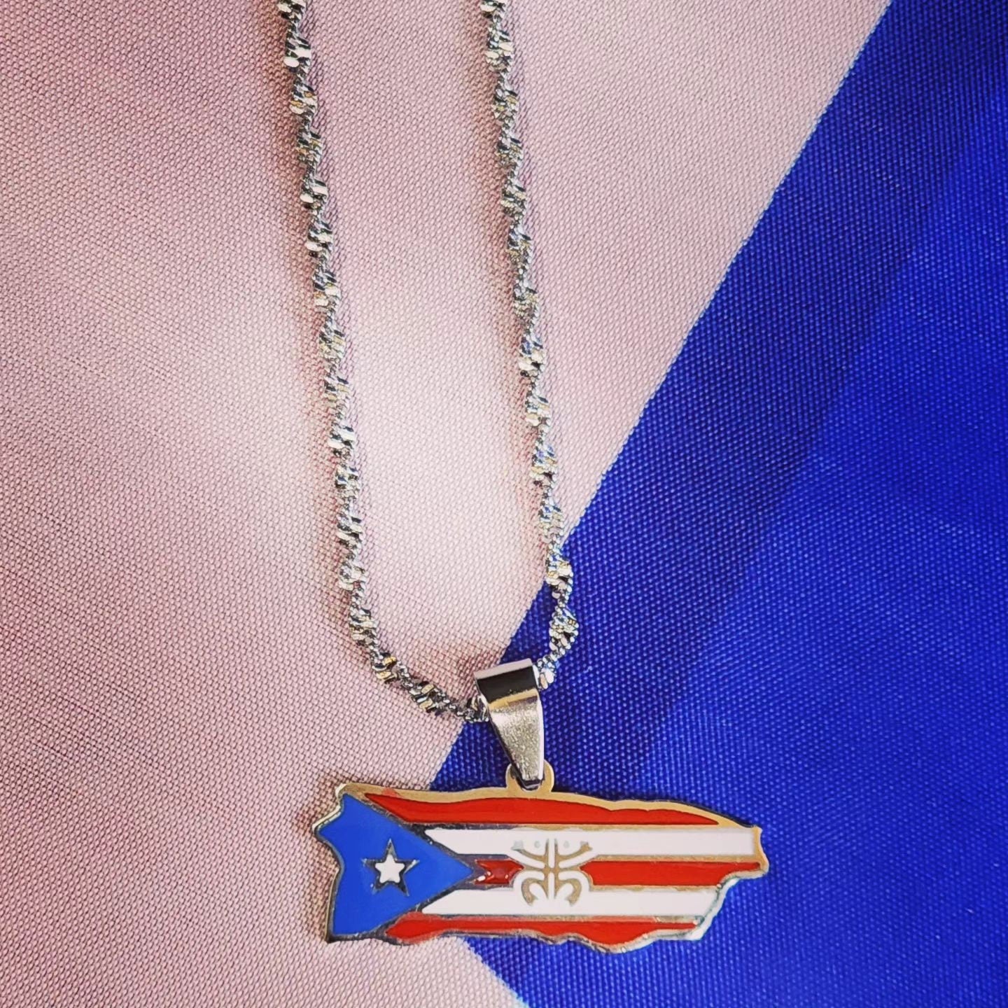Silver Puerto Rico Flag Necklace