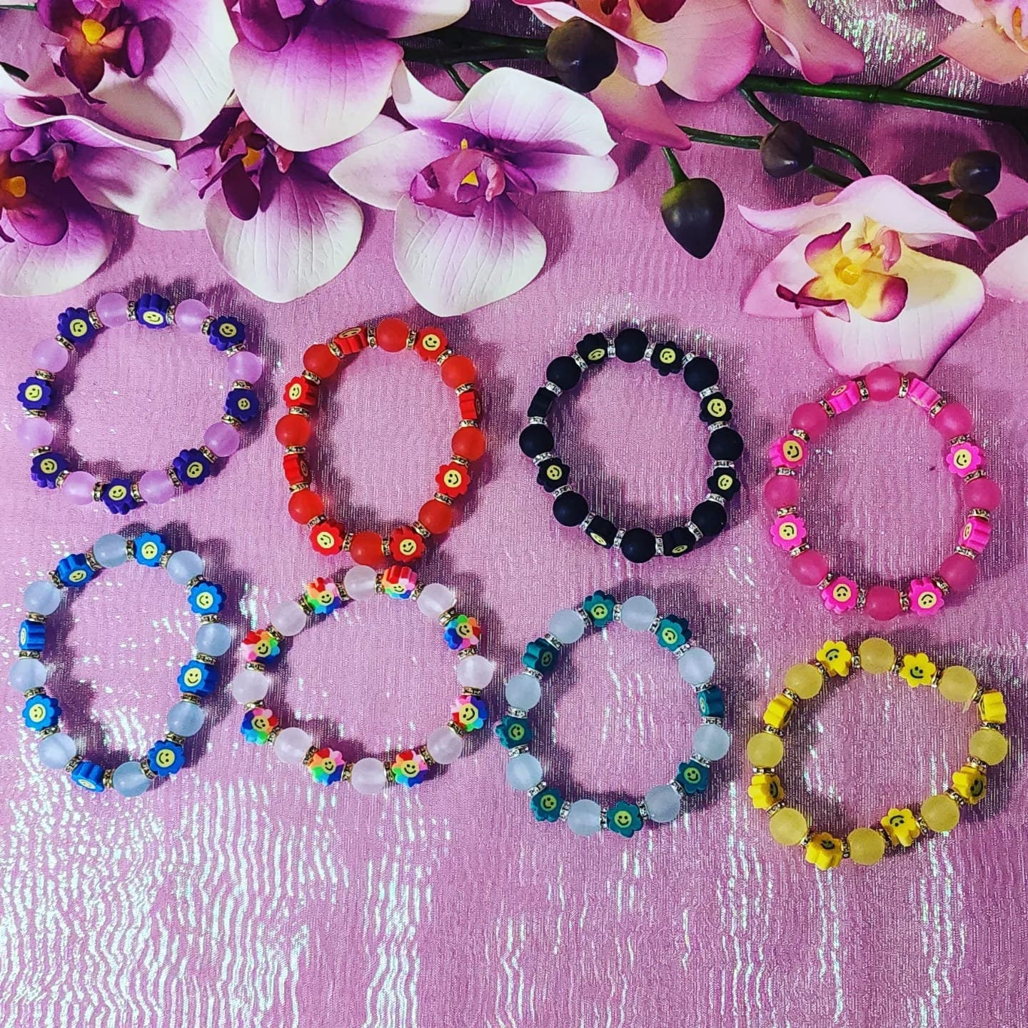Stretchable "Smiley" flower beaded kids/ Colorful Toddler's Bracelets