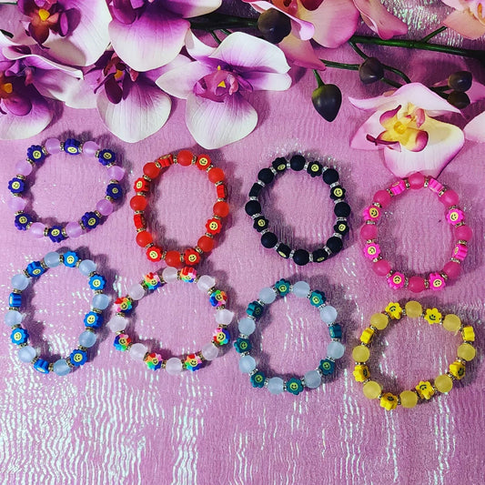 Stretchable "Smiley" flower beaded kids/ Colorful Toddler's Bracelets
