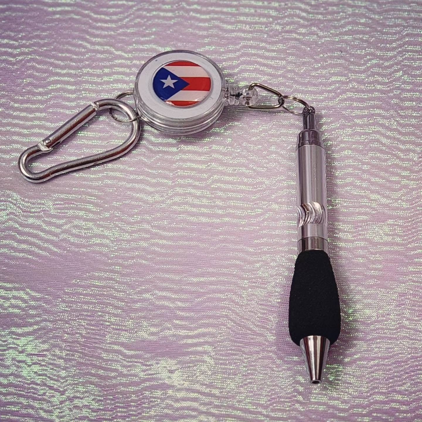 Puerto Rico Flag 4 inch Black pen keychain