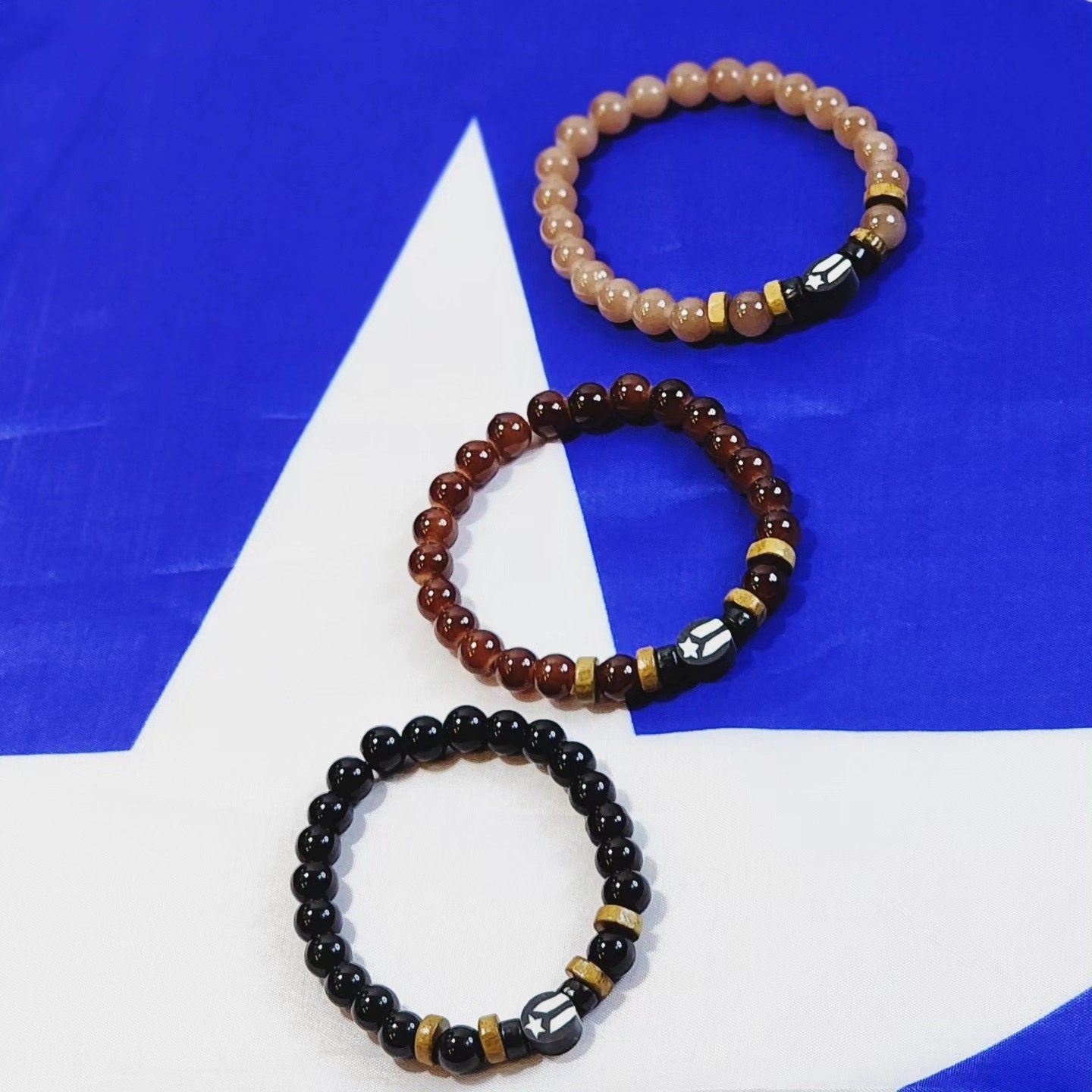 Black  and White PR Flag Stretchable Beaded Bracelet