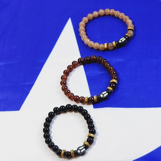 Black  and White PR Flag Stretchable Beaded Bracelet