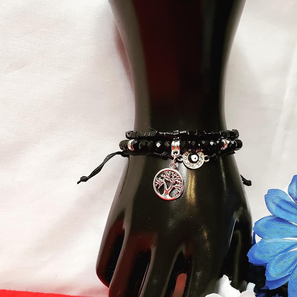 Set of 3 Evil Eye_Tree of Life_Hamsa_Stretchable_Adjustable Bracelets