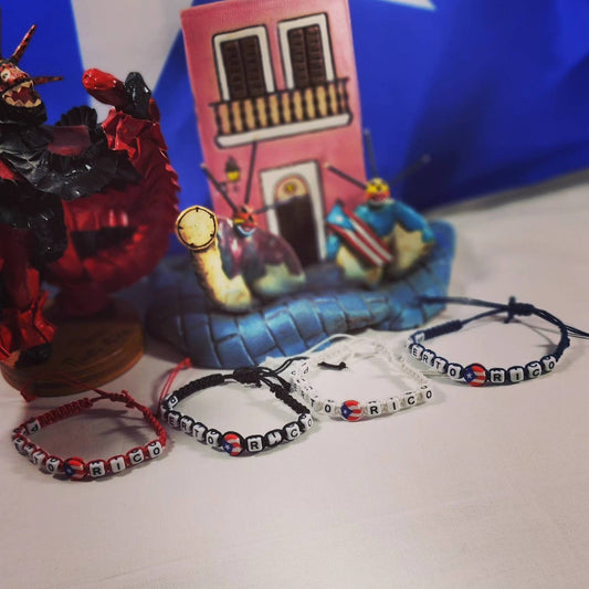 Puerto Rico Flag Beaded Adjustable Bracelet
