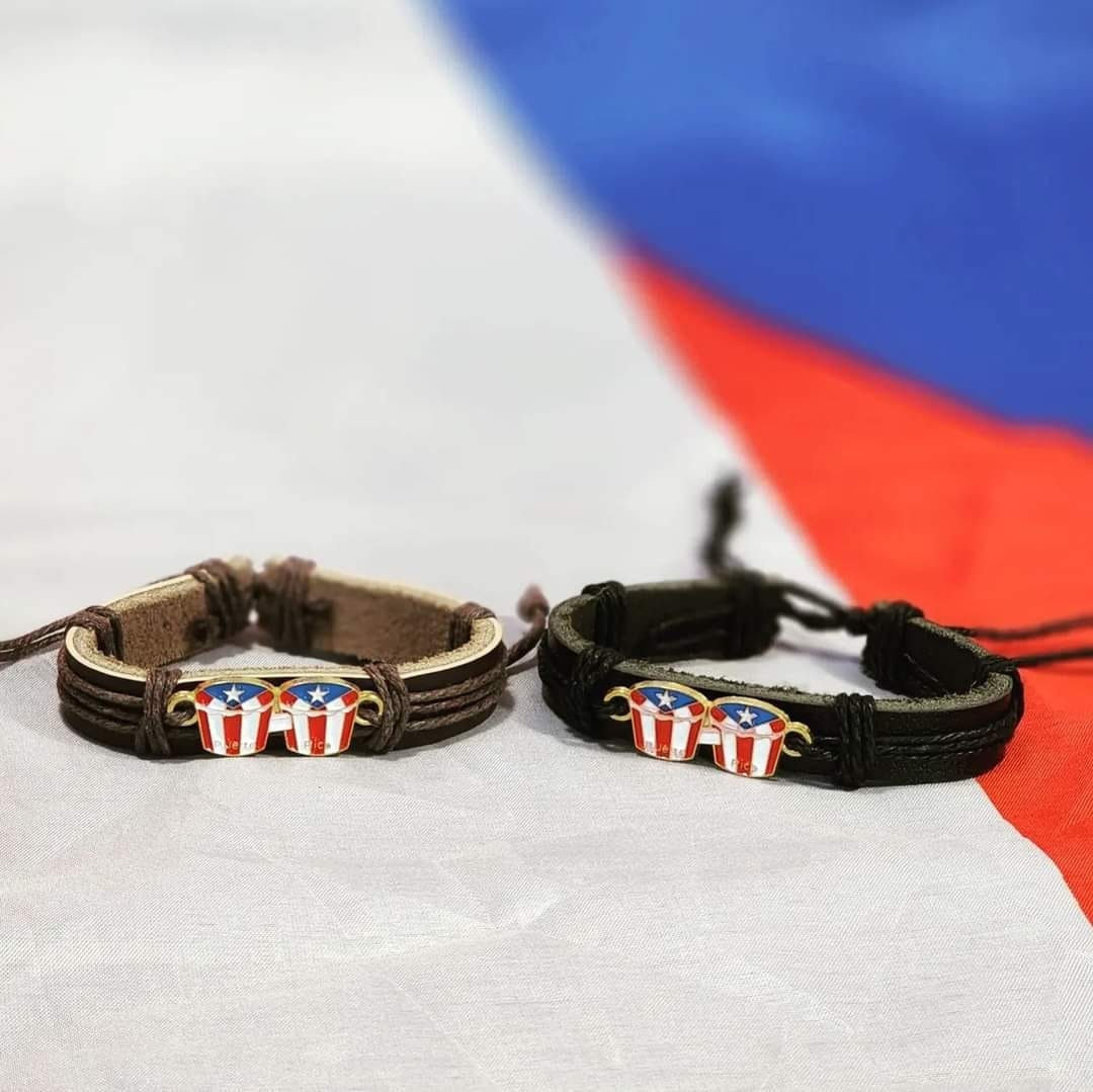 Puerto Rico Flag Leather Adjustable Bracelet
