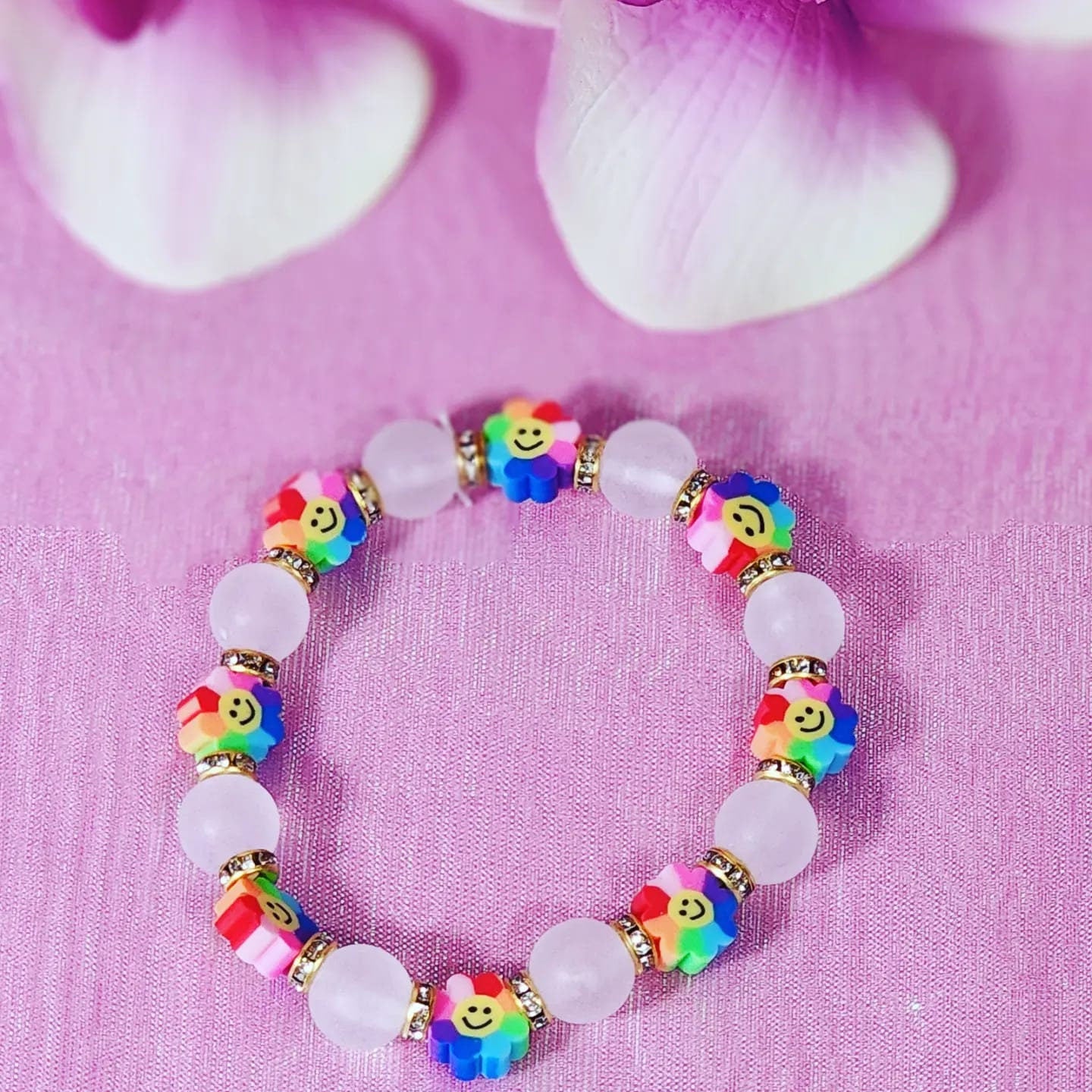 Stretchable "Smiley" flower beaded kids/ Colorful Toddler's Bracelets