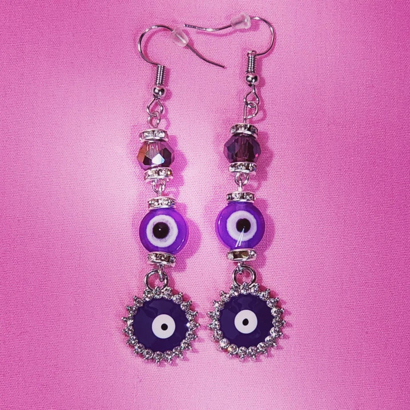Drop Dangle Evil Eye Earrings With Rhinestones
