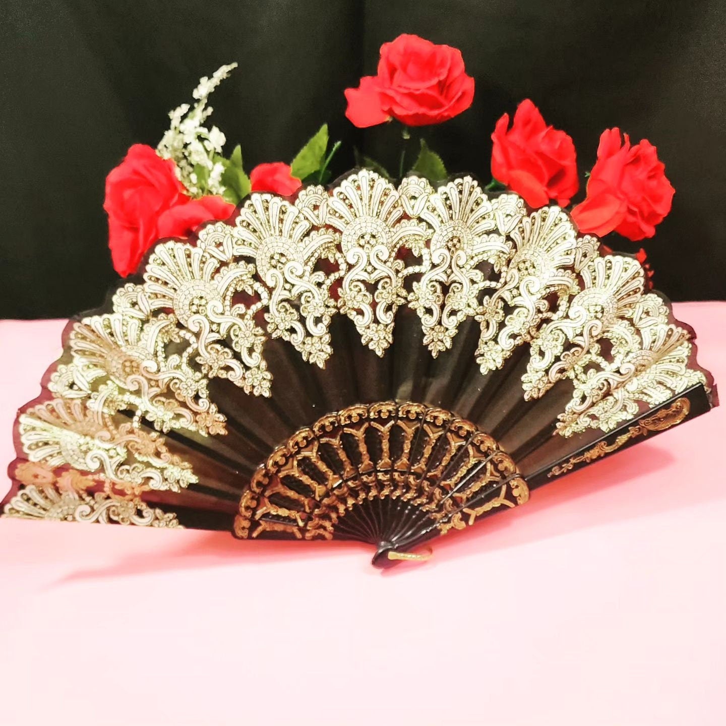Hand Fans Rose Flower