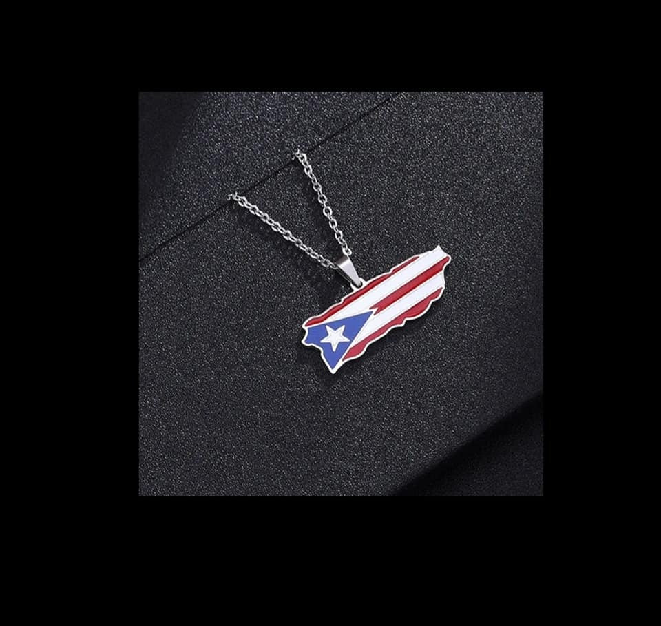 Silver Puerto Rico Flag Necklace