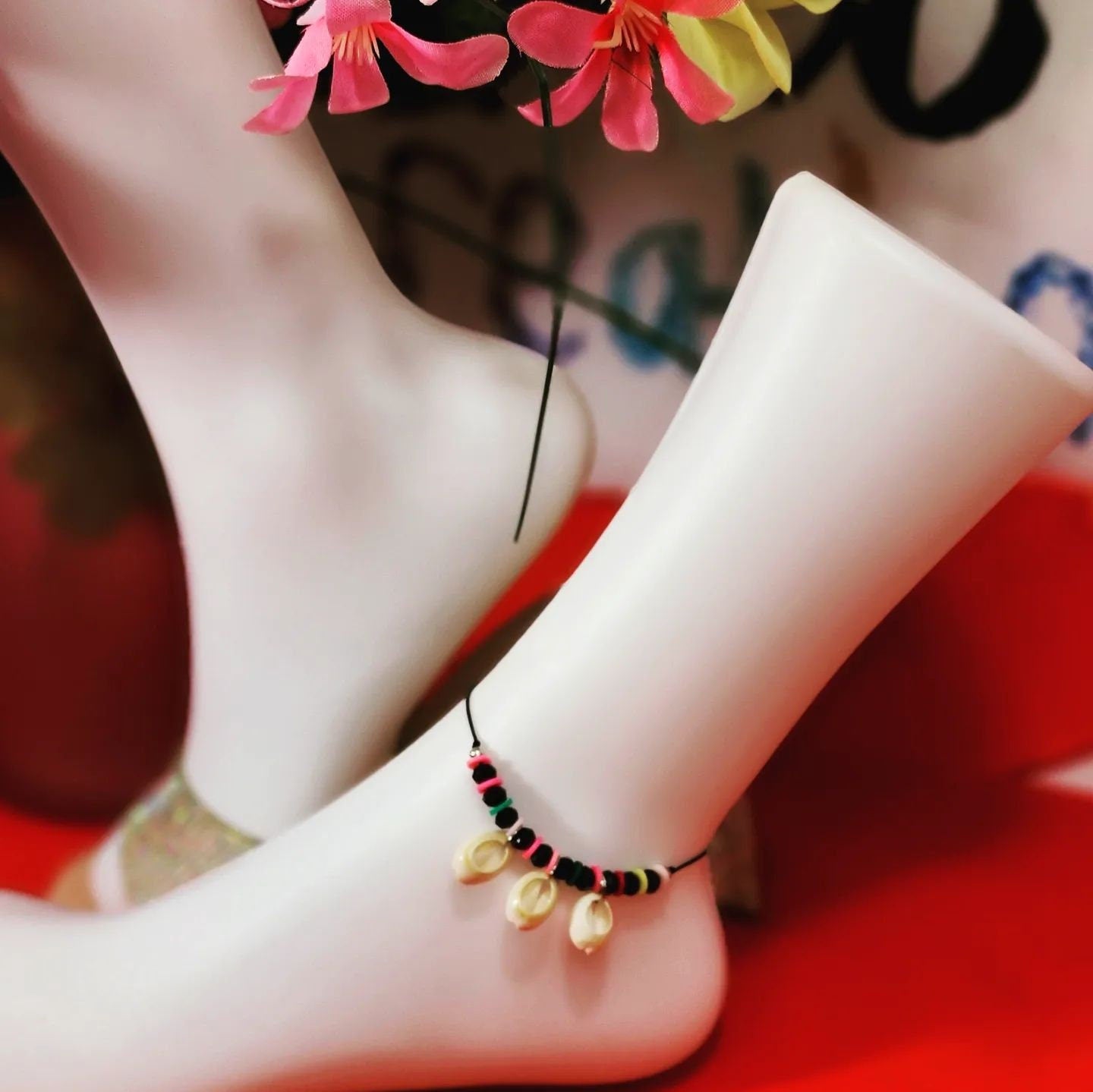 Adjustable Beaded with Seashells hanging Anklet