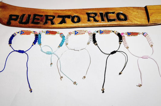 Puerto Rico Flag Beaded Adjustable Bracelet