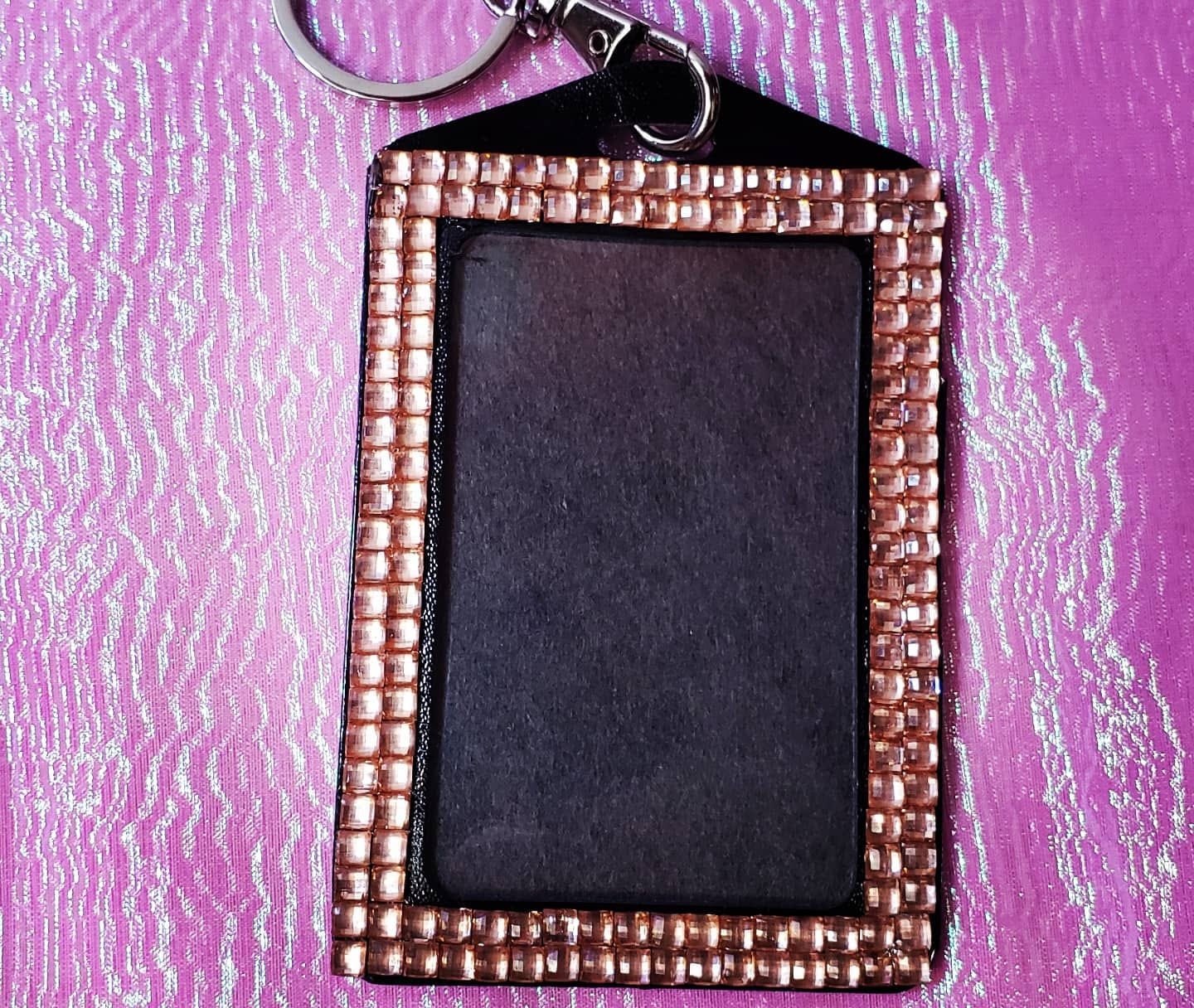 Key chain/Photo/ID Badge Holder with Rhinestones